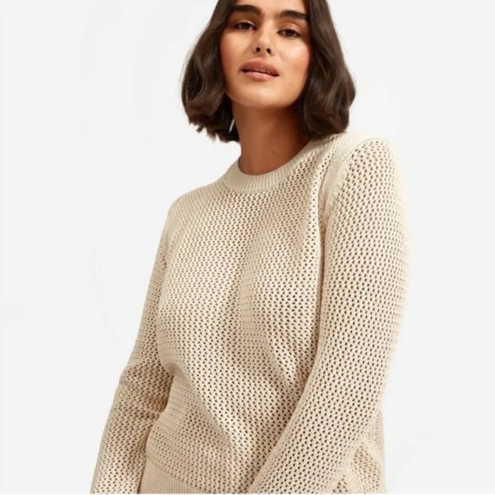 Everlane Mesh Soft Cotton Crew Neck Sweater in Praline/Beige S